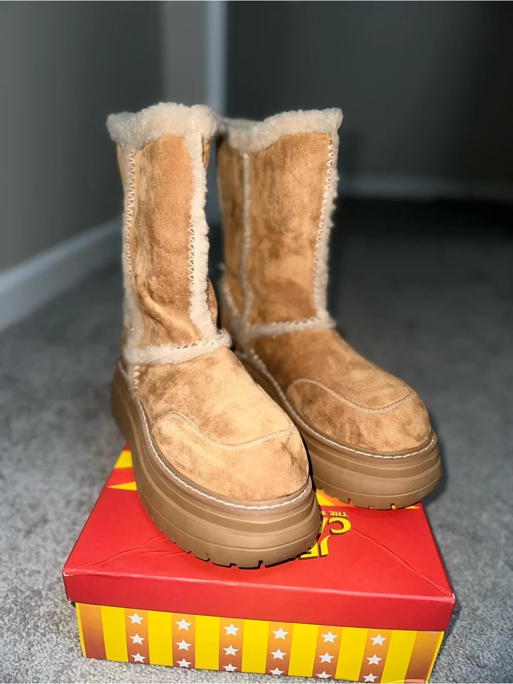 Current Mood Tan Suede Shearling Winter Boots